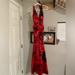 Elegant Red and Black Floral Dress